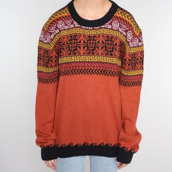 Peruvian Alpaca Sweater Burnt Orange Wool Geometr… - image 7
