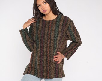 Grunge Stripe Sweater 90s Textured Divine Collection Forest Green Burgundy Acrylic Faux Mohair Crewneck Autumn Winter Alternative Medium