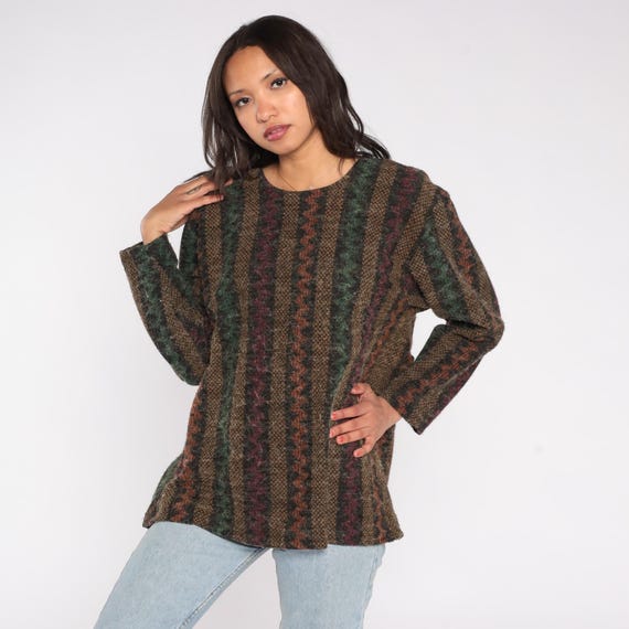 Grunge Stripe Sweater 90s Textured Divine Collection Forest Green Burgundy Acrylic Faux Mohair Crewneck Autumn Winter Alternative Medium