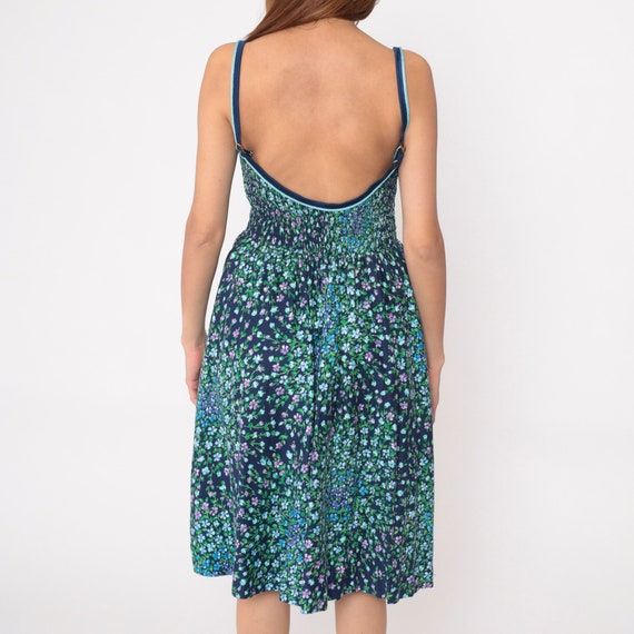 70s Floral Sundress Deweese Dress Hippie Navy Blu… - image 6