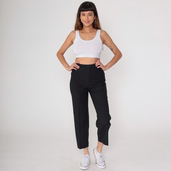 70s Levis Trousers Levi's Bend Over Pants Black Straight Leg Pants High Waist Slacks Hippie 1970s Vintage Boho Small 27