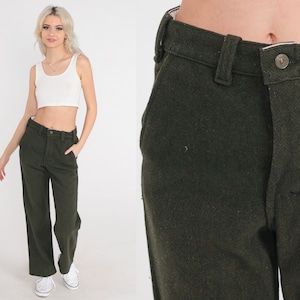 Wool Blend Trousers Olive Green Pants 80s Straight Leg Trousers High Waisted 1980s Vintage Small 28 image 1