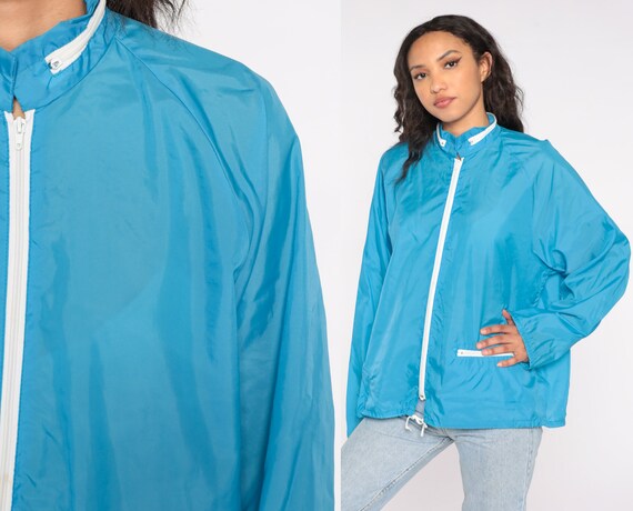 Bright Blue Windbreaker Jacket 80s Blue 