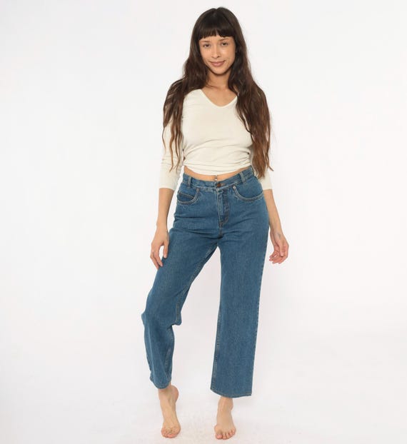 Y2K Pendleton Jeans Wide Leg High Waisted Cropped Blue Denim Cotton Straight 90s Minimalist Vintage Casual Classic Relaxed Fit Small S