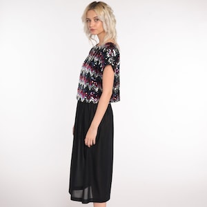 80s Party Dress Sequin Disco Dress Midi Dress Short Sleeve Dress Black 1980s Disco High Waisted Glam Dress Going Out Small Medium