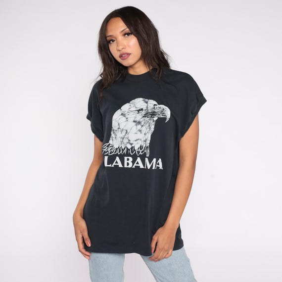 90s Alabama Eagle T-Shirt Black White Bald Eagle Souvenir Tourist Tee Americana Biker Tee Distressed Grunge Unisex Extra Large XL XXL