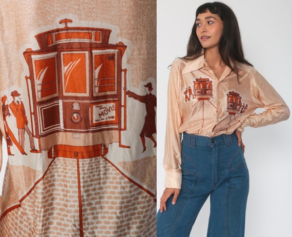 70s Trolley Shirt FLAPPER Print 70s San Francisco