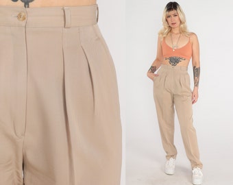 80s Calvin Klein Pants Khaki Pleated Trousers High Waisted Rise Straight Leg Pants Retro Creased Mom Summer Slacks Vintage 1980s Small 6 27