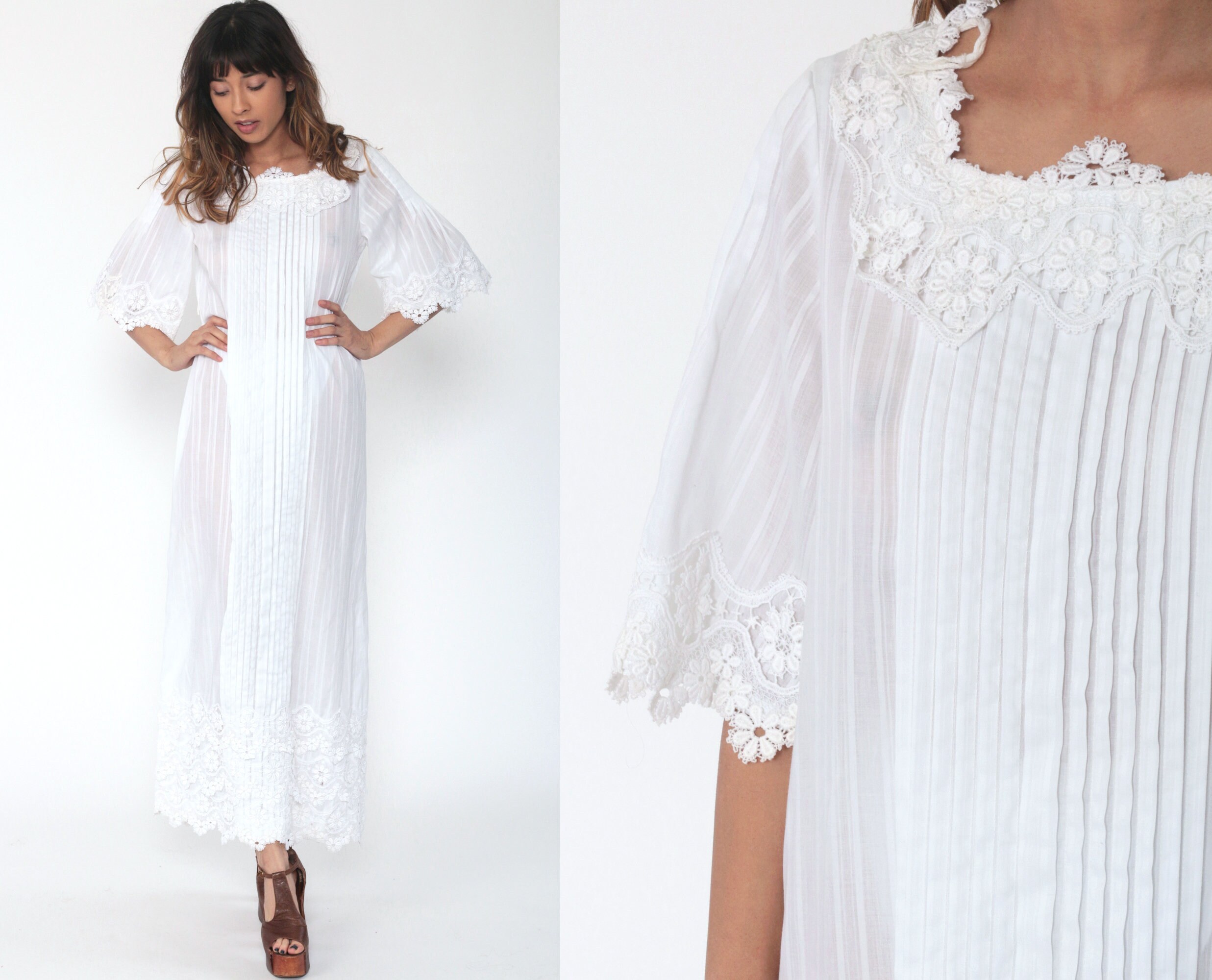 white cotton hippie dress
