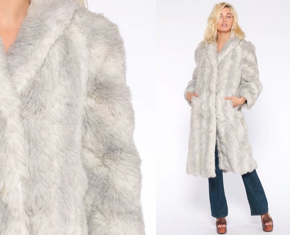 Grey Faux Fur Coat Fake Fur Jacket 70s Jacket Gray