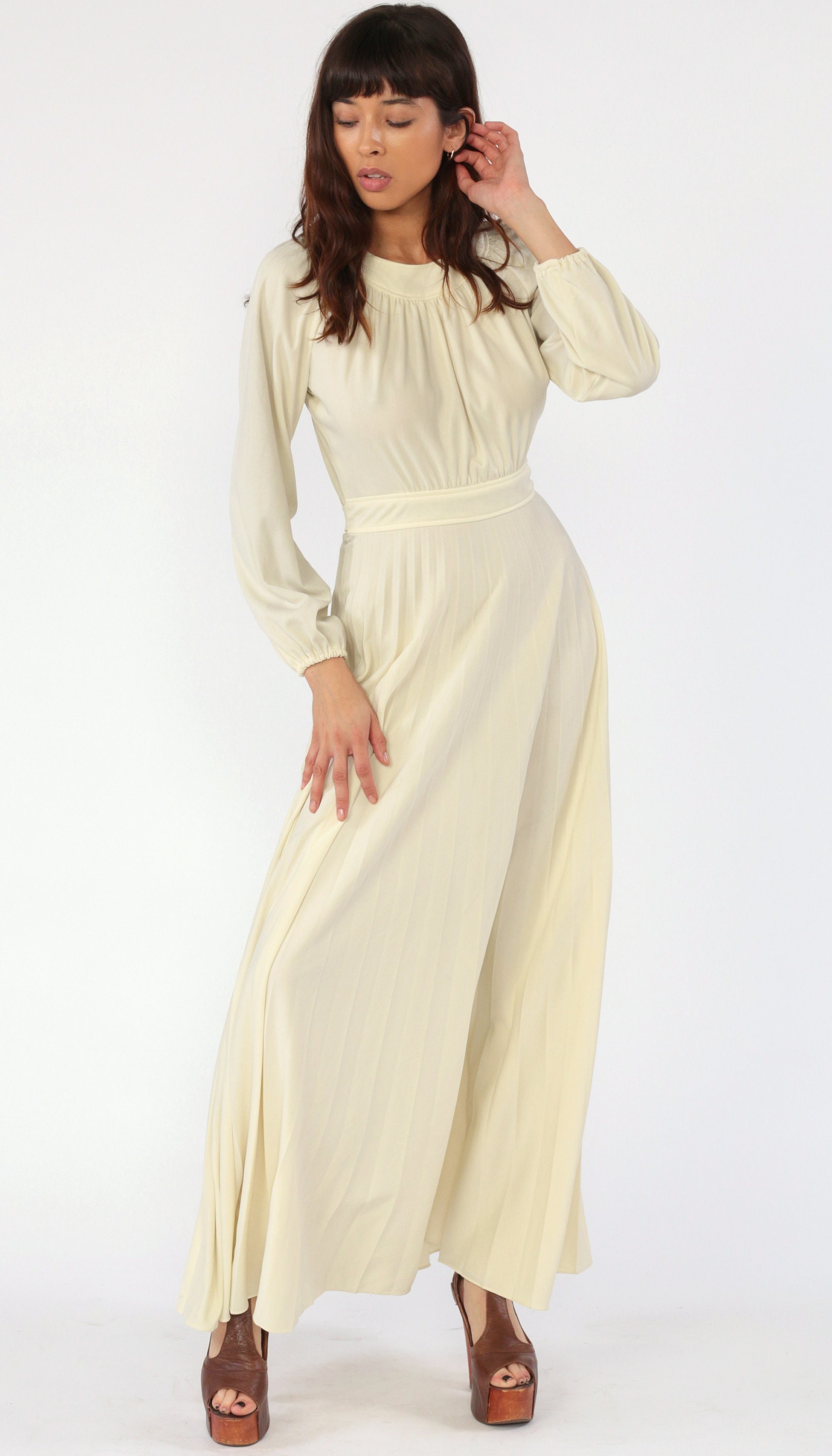 long sleeve cream maxi dress