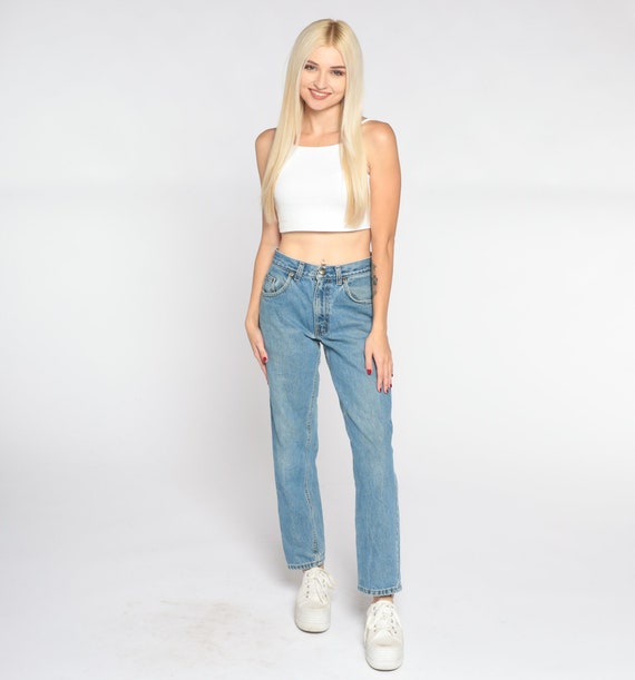 Mid Rise Jeans 90s Mom Jeans Straight Leg Jeans Retro Relaxed Denim Pants Boyfriend Blue Streetwear Basic Plain Vintage 1990s Small S 26