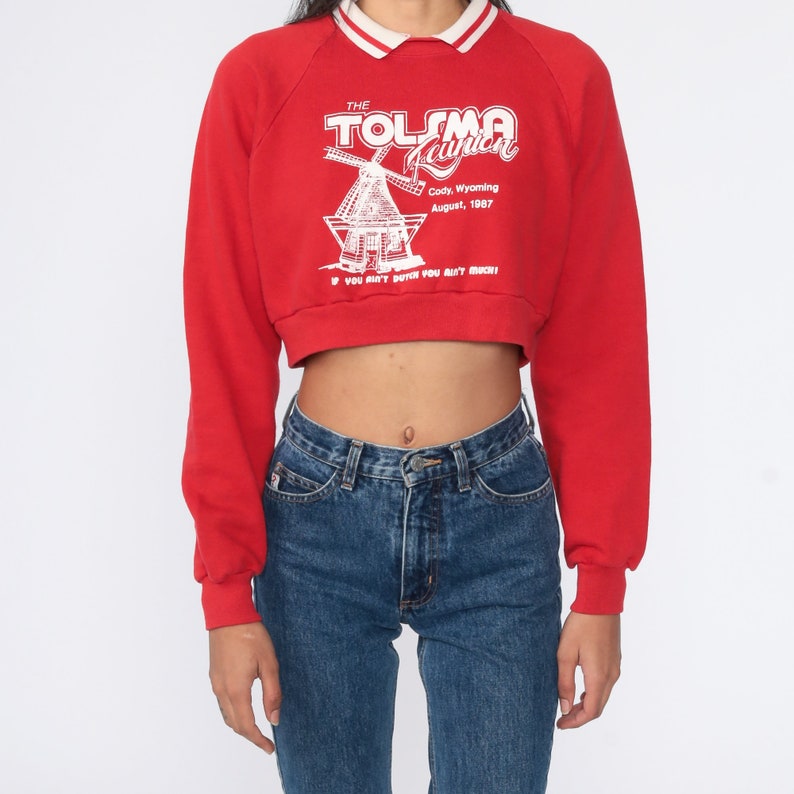 Dutch Sweatshirt 80s Windmill Sweatshirt Red Retro Sweatshirt Cropped Slouchy Pullover Tolsma Family Reunion Shirt Vintage Small Medium