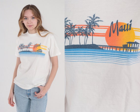 Maui T-Shirt 80s 90s Hawaii Shirt Tropical Beach … - image 1