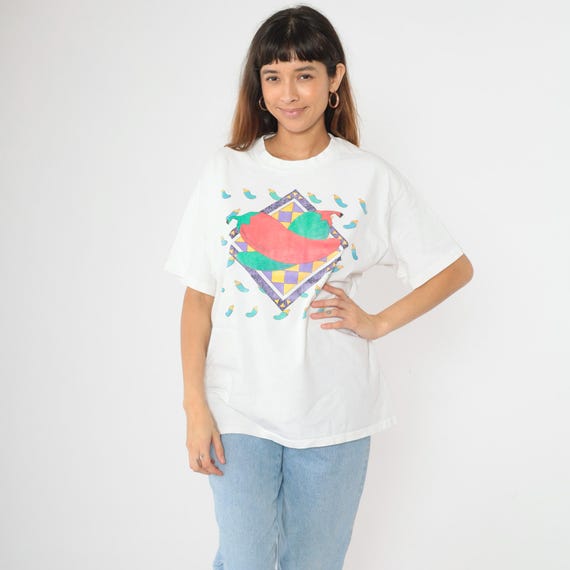 90s Chili Pepper T Shirt White Southwestern Tee Single Stitch Shirt Vintage Graphic Tee Southwest 1990s Extra Large xl