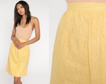 Yellow Pencil Skirt 60s Skirt High Waisted Preppy Wiggle Straight Linen Retro Fitted Basic Girly Chic Secretary Vintage 1960s 2xs 22