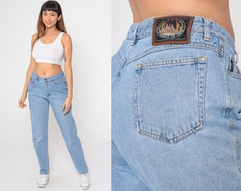 90s DKNY Jeans In Women We Trust High Waisted Rise Mom Jeans Tapered Leg Blue Denim Pants Retro Streetwear Relaxed Vintage 1990s Large 12 31