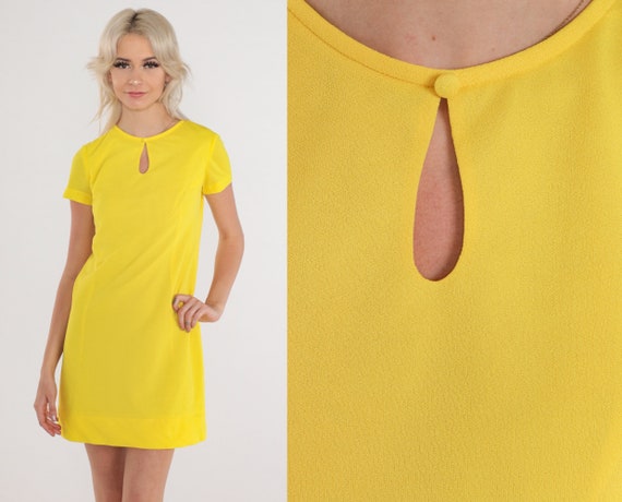 Bright Yellow Dress 60s Mod Mini Dress Keyhole Si… - image 1