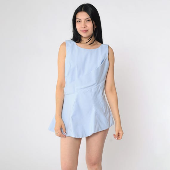 Christian Dior Skater Dress Light Blue Jewel Neck V Back Mini Fit and Flare Made in France Sporty Tennis Dress US Size 10 Medium M