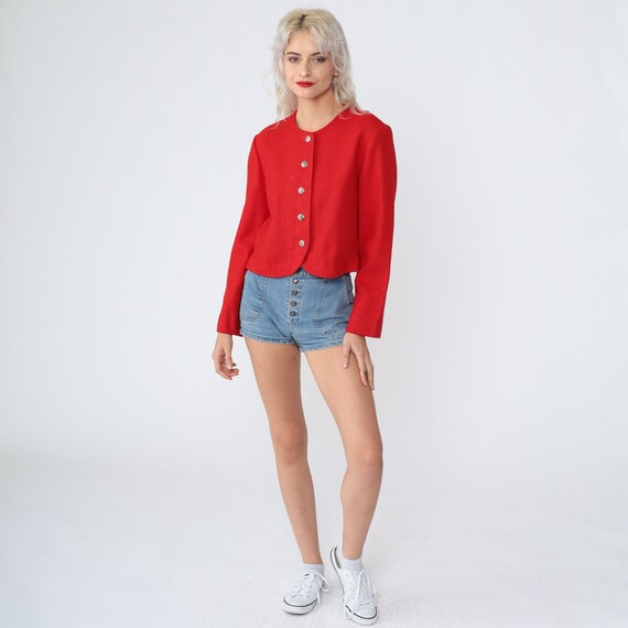 Red Pendleton Blazer 80s Virgin Wool Button up Cr… - image 3