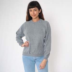 Vintage 90s Grey Sweatshirt Jerzees Raglan Sleeve Plain Slouchy Crewneck Pullover Sweater Basic Plain Top Solid Blank Shirt 1990s Medium