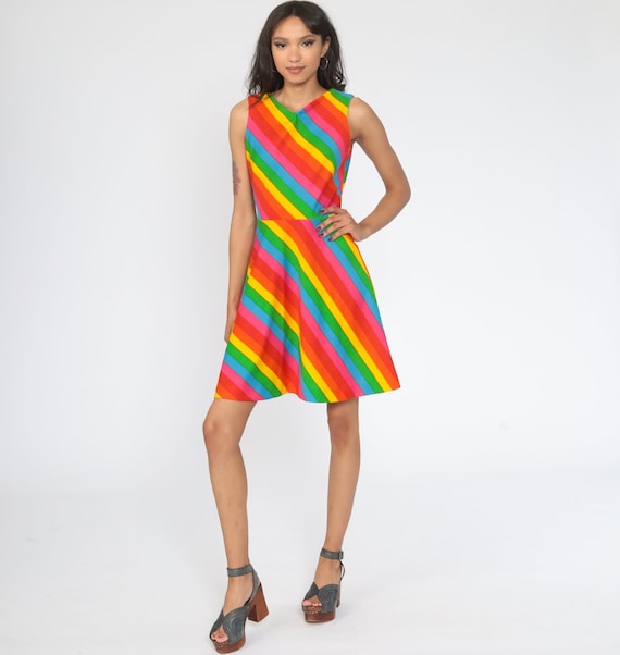 Rainbow striped mini dress discount