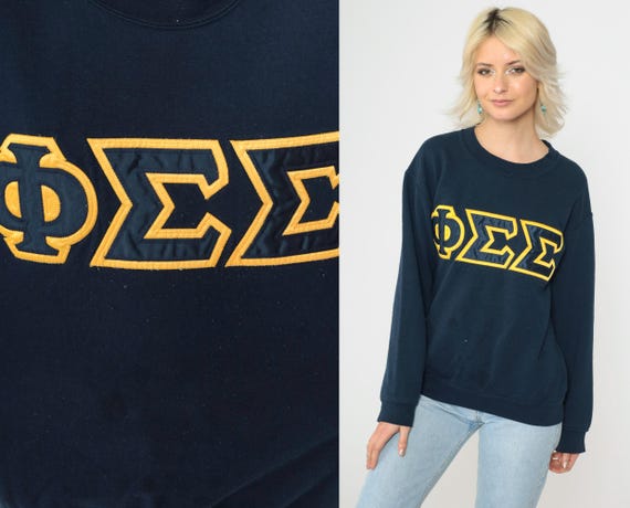 90s Phi Sigma Sigma Sorority Sweatshirt Navy Crewneck Greek Letters Pullover 1990s University College Graphic Vintage Crewneck Small