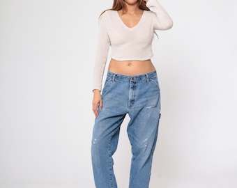 Jeans Wrangler anni 2000 y2k Workwear Hammer Loop Ripped Faded Straight Leg Relaxed Denim Pants High Rise Boyfriend Jeans Vintage 36 x 30 Medium