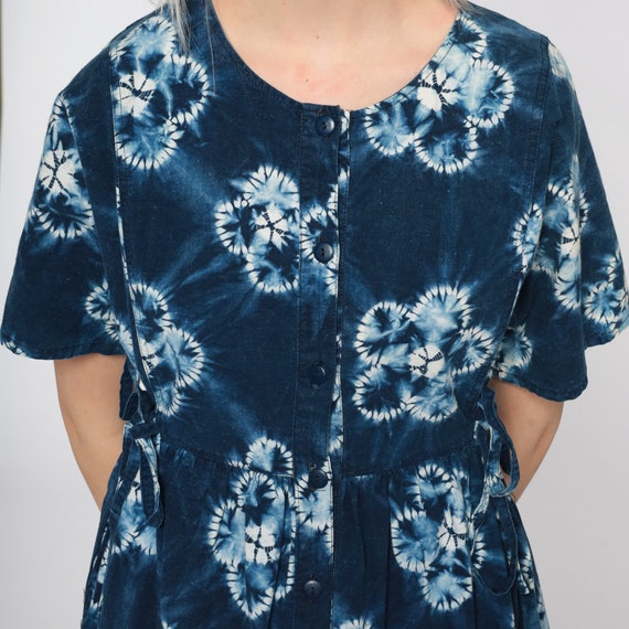 Tie Dye Dress 90s Grunge Dress Blue Floral Hippie… - image 7