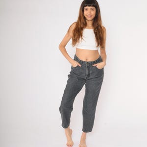 90s Faded Black Jeans Vintage Chic Mom Jeans Tapered Jeans 1990s High Waisted Jeans Denim Pants Large 32 x 28 Petite
