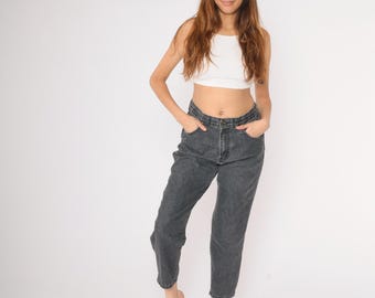 90s Faded Black Jeans Vintage Chic Mom Jeans Tapered Jeans 1990s High Waisted Jeans Denim Pants Large 32 x 28 Petite
