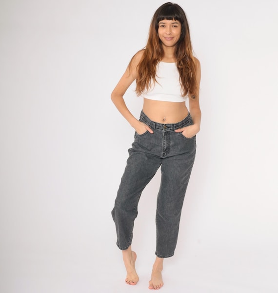 90s Faded Black Jeans Vintage Chic Mom Jeans Tapered Jeans 1990s High Waisted Jeans Denim Pants Large 32 x 28 Petite