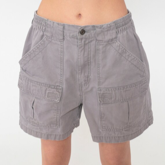 Grey Cargo Shorts 90s Elastic Waist Utility Shorts Retro Skater Hiking Shorts Style High Waisted Vintage 1990s Cotton Men's 34 Medium