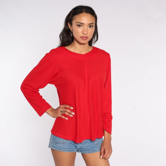 70s Red Shirt Trapeze Shirt 70s Blouse Tent Top B… - image 3