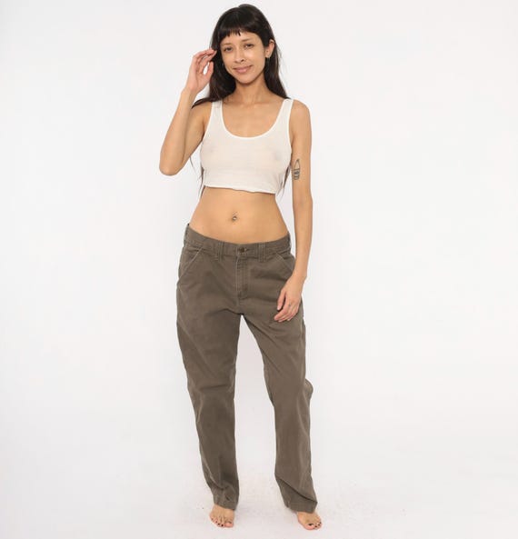 Carhartt Carpenter Pants Olive Cotton Work Trousers 90s Utility Straight Leg Army Green Workwear Tool Pocket Canvas Relaxed Fit 34 x 30