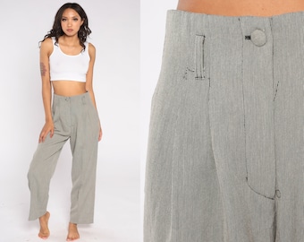 Grey Trousers 90s Pleated Pants High Waisted Rise Straight Wide Leg Slacks Preppy Plain Basic Simple Chic Professional Vintage 1990s Small S