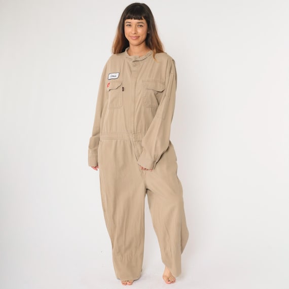 Tan Workwear Coveralls Y2k Louis Flame Resistant Jumpsuit Pants FR Flight Suit Long Sleeve Boilersuit Vintage 00s Men's 48 Regular