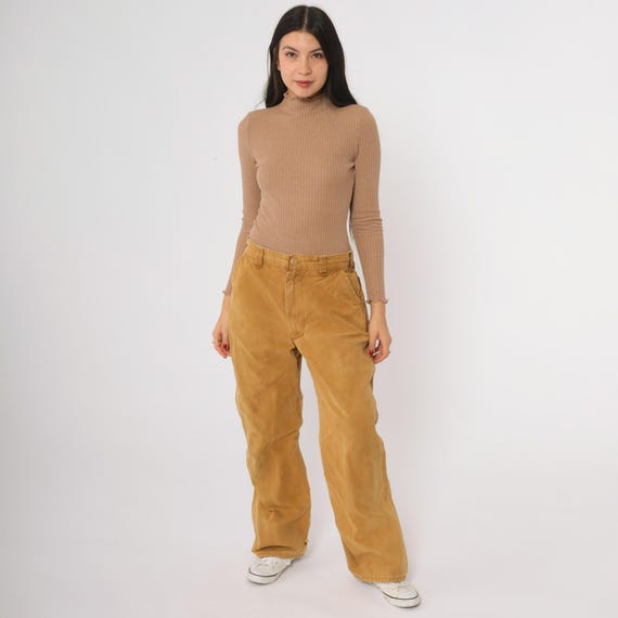 70s Cargo Pants Hunting Mustard Yellow High Waisted Wide Leg Canvas Multi Pocket Utility Workwear Flare Pants Earthy Tones Casual Medium M