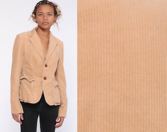 Giacca in velluto a coste Ralph Lauren anni '90, blazer marrone chiaro, stile boho hippie, aderente, abbigliamento da lavoro, formale, stile professore, vintage anni '90, bottoni in legno, taglia Extra Small xs