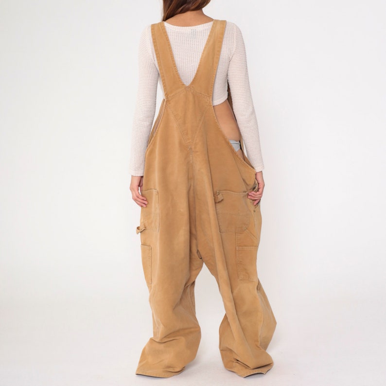 90s Carhartt Overalls Tan Plus Size Coveralls Cargo Dungarees Work Jumpsuit Pants Utility Vintage 1990s USA Made Men's 4x 4xl image 6