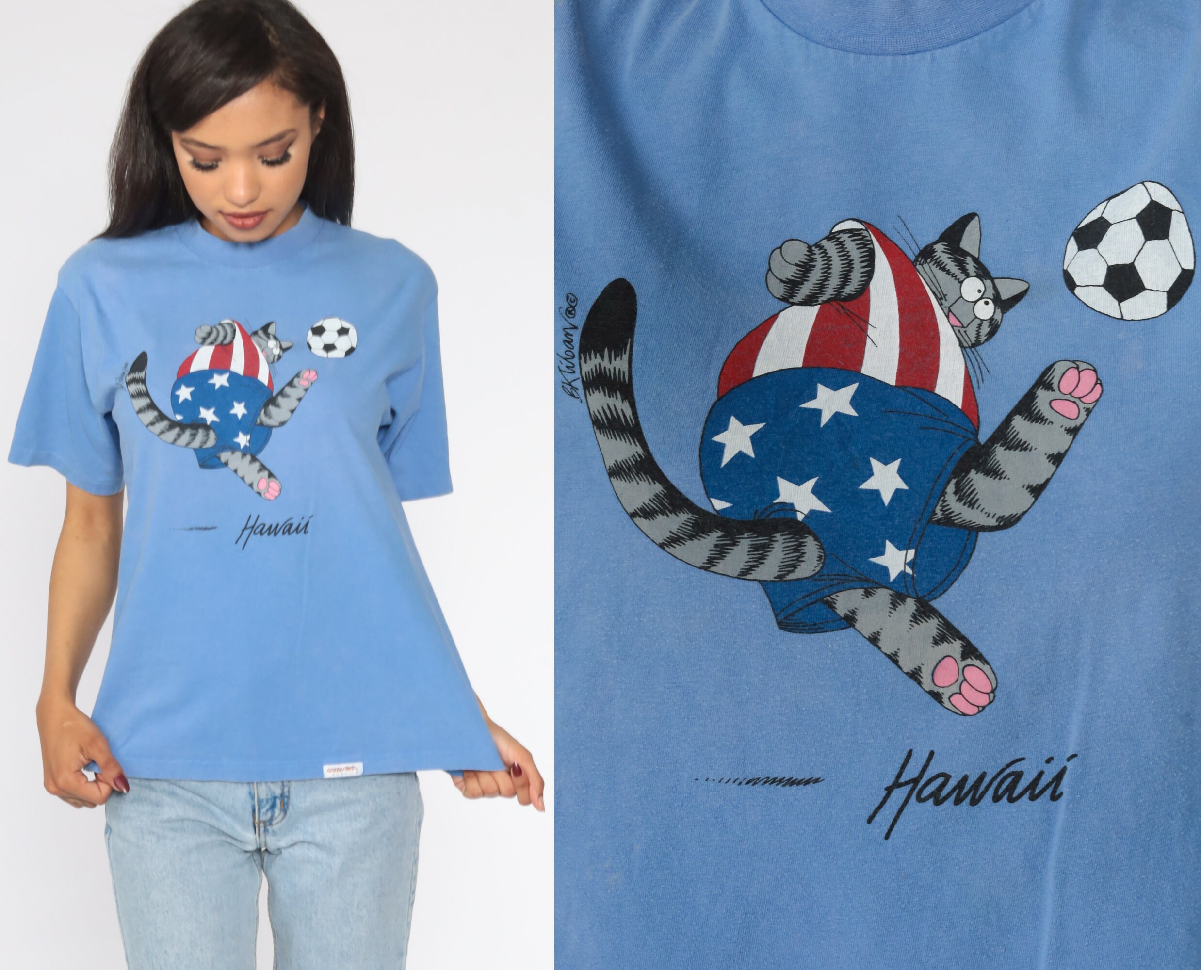 Kliban Cat Shirt 90s Crazy Shirts Soccer Shirt Guitar Graphic Tshirt 