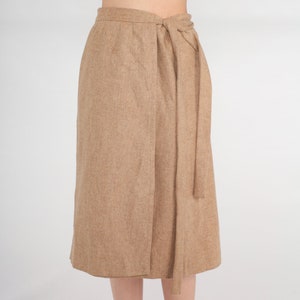 70s Wrap Skirt Tan Wool Midi Skirt High Waisted Plain Basic Summer Adjustable Simple Straight Cut Preppy Chic Vintage 1970s Medium Large image 5