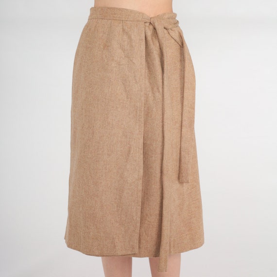 70s Wrap Skirt Tan Wool Midi Skirt High Waisted P… - image 5