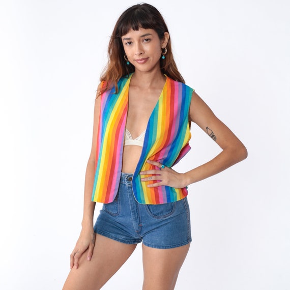 Rainbow Vest 70s Striped Open Front Vest Top Psyc… - image 2