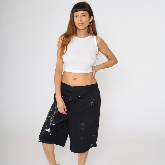 Black Dickies Painter Shorts Y2K Workwear Shorts Vintage Utility Skater Paint Splatter Relaxed Tomboy 00s Men's 40 Large xl