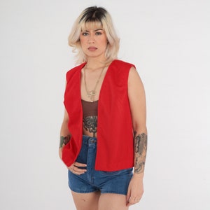 70s Open Front Vest Red Vest Boho Hippie Vest Sleeveless Jacket 1970s Bohemian Vintage Festival Polyester Knit Vest Small S image 2