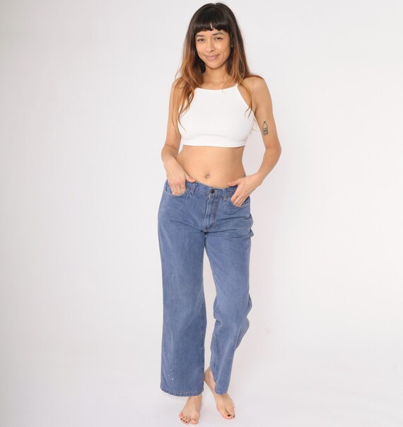 70s Bell Bottoms Jeans Denim Jeans Flared Pants Mid Rise Boho High Rise 1970s Vintage Blue Jean Hippie Medium 32 34