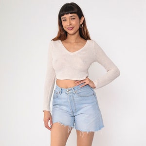 90s Cut Off Jean Shorts Forenza Denim Shorts Cutoff Jean Shorts Light Wash Blue FRAYED High Waisted Cutoffs 1990s Vintage Retro Small 6