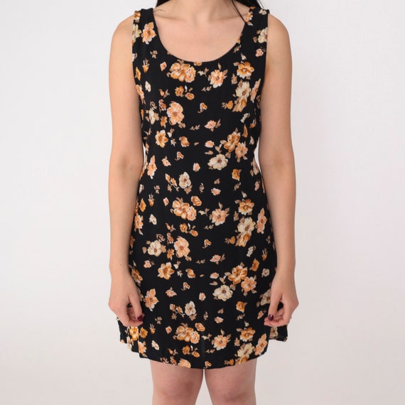 Black Floral Dress 90s Mini Dress Sleeveless Sund… - image 7