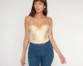 Vintage Bustier Corset 36 B -- Cream Lingerie Bra Boned 80s Strapless Top Sweetheart Neckline 1980s Cinched Waisted 36B Medium M